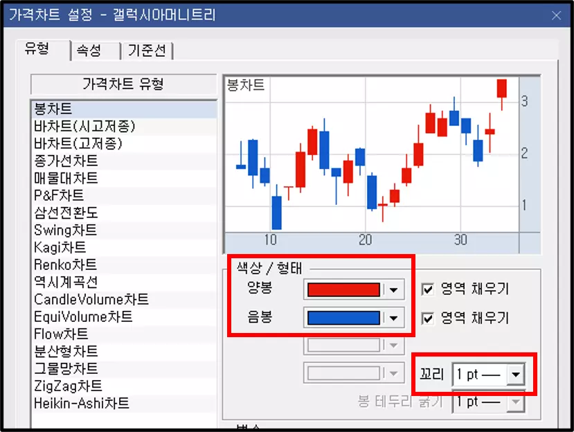 HTS 차트 캔들 색상 변경