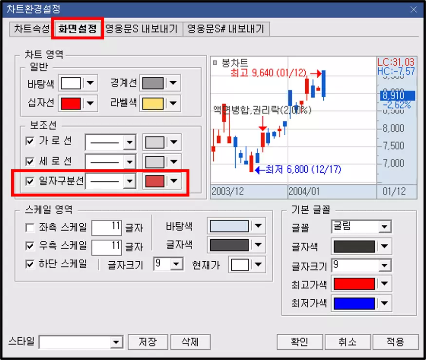일자 구분선이 삭제되었을 때 해결 방법 (3)