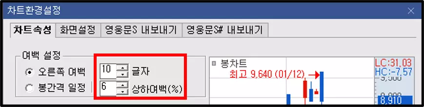 HTS 차트에 여백 만드는 방법 (2)