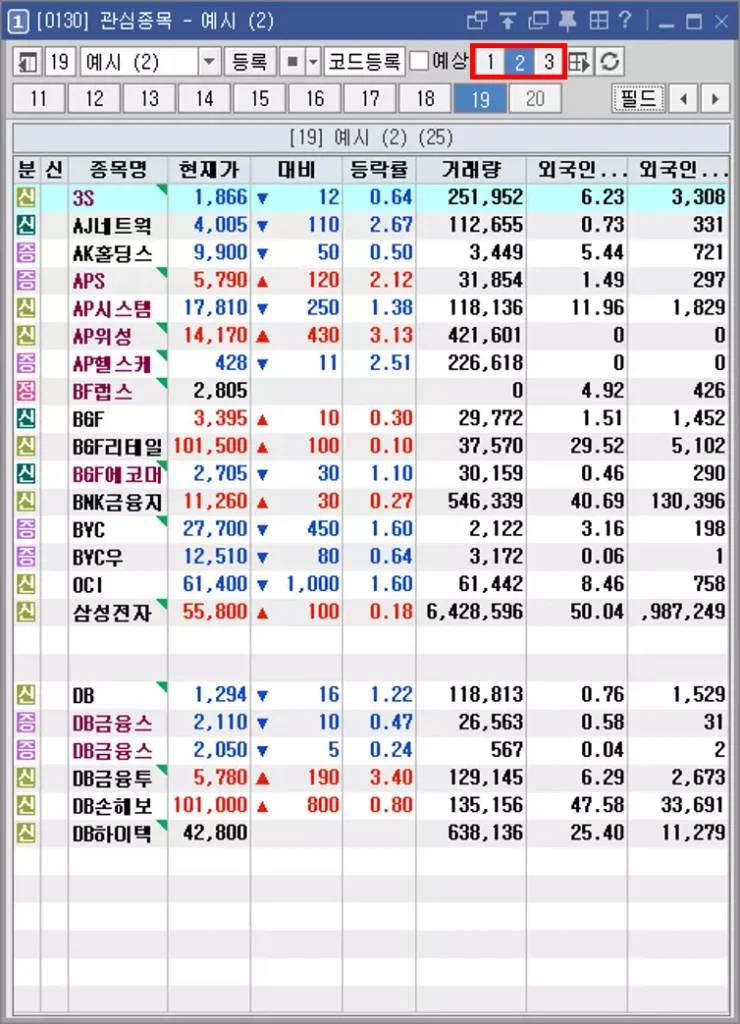 관심종목 메뉴 레이아웃 기능 활용 방법 (2)