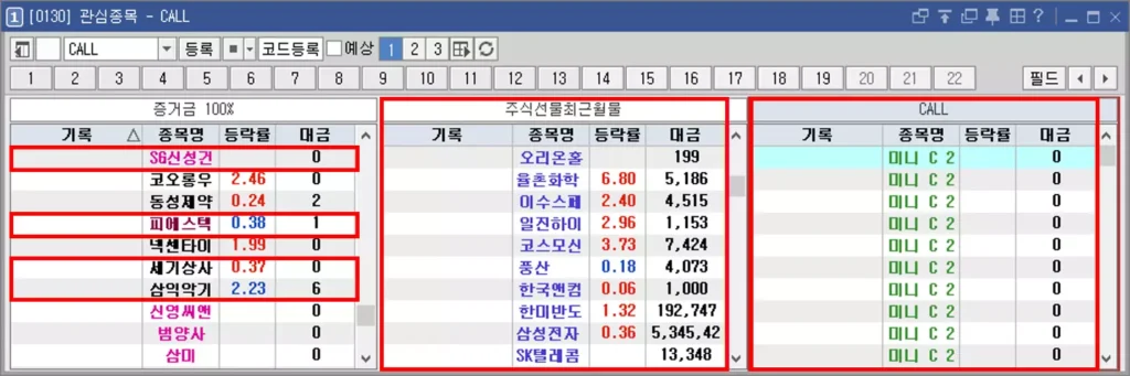 관심종목의 필드 설정 메뉴 기능 (20)