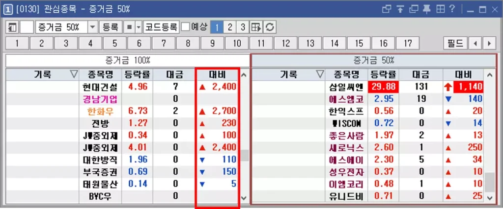관심종목의 필드 설정 메뉴 기능 (23)
