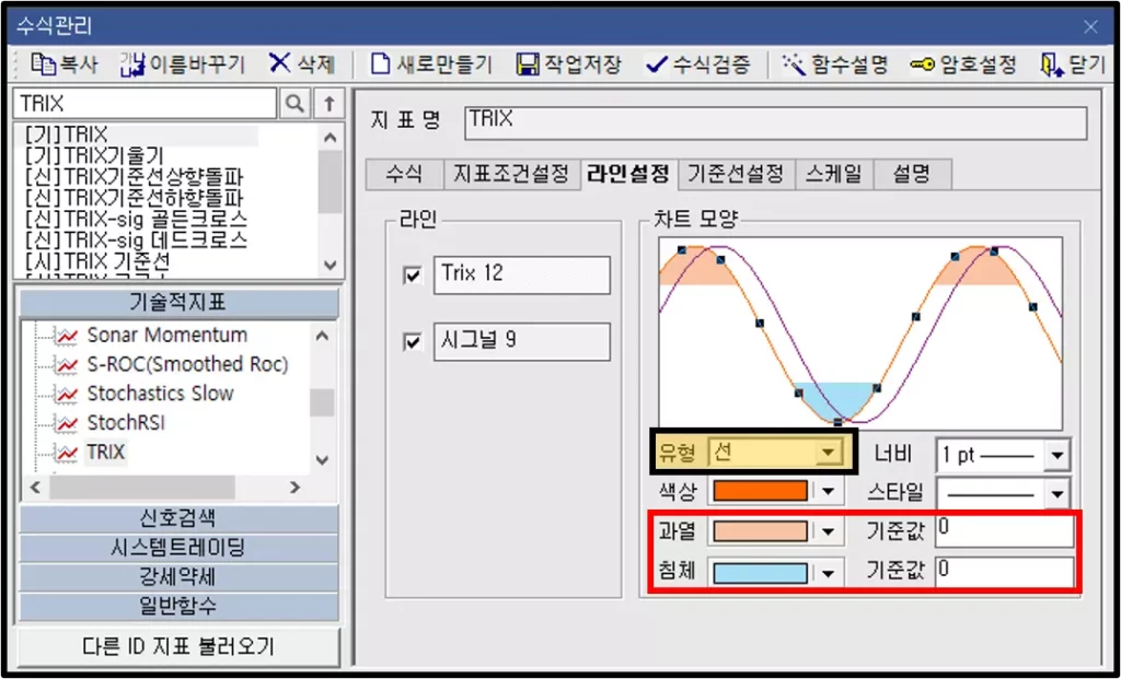 기술적 지표 (선)라인 설정 방법 (6)