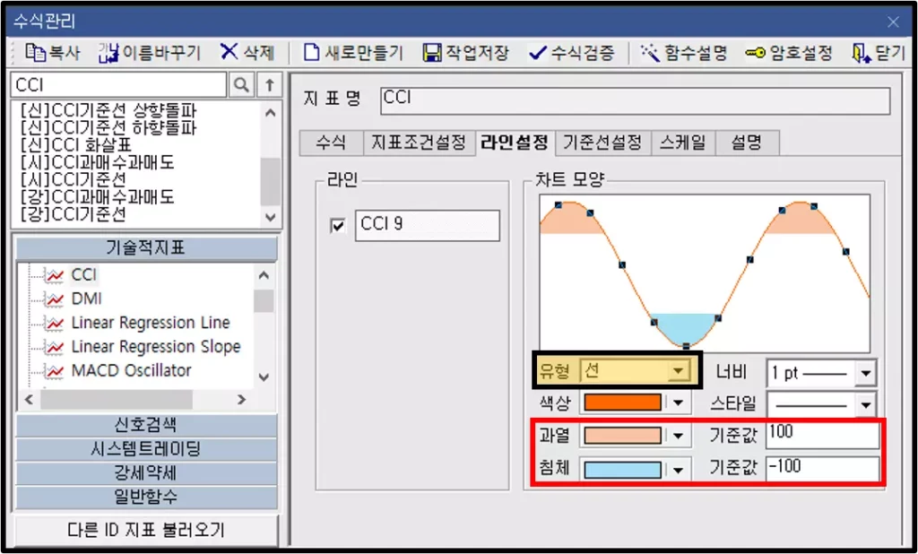 기술적 지표 (선)라인 설정 방법 (8)