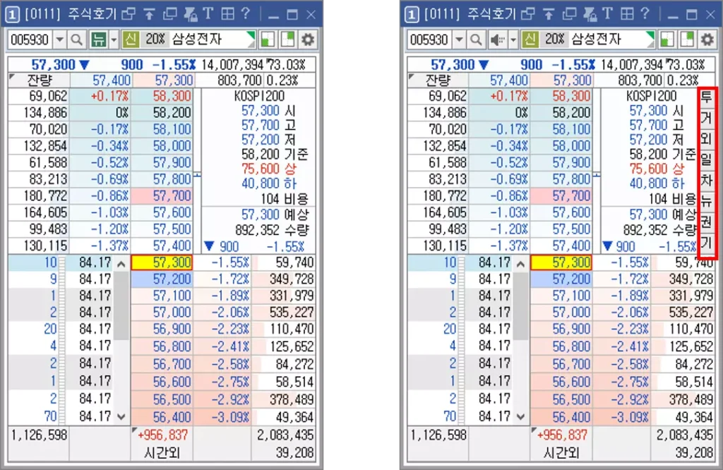 주식 호가 메뉴 우측 8개 버튼 활용 방법 (1)
